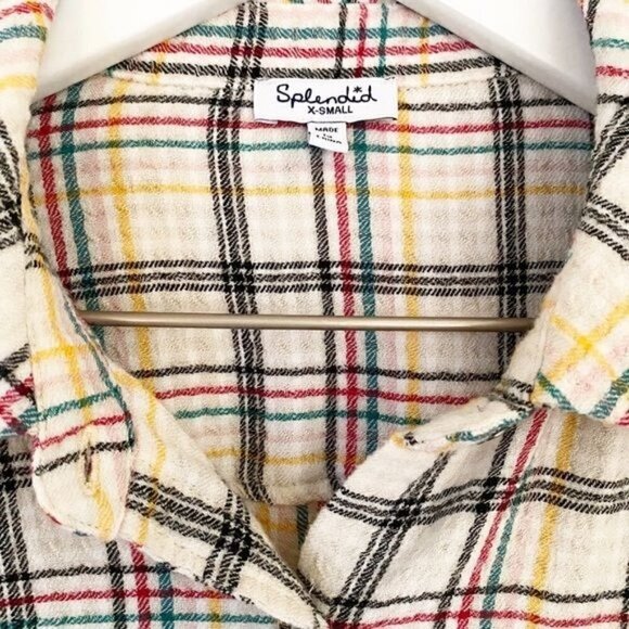 Splendid Driftwood Plaid Checkered Button Up Flannel Stripe Blouse Shirt Size XS - Picture 4 of 8